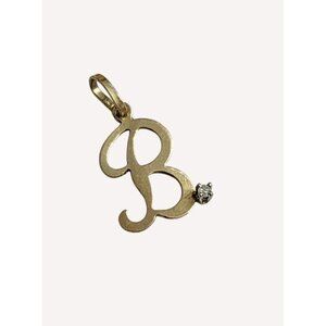 Vintage 14K Yellow Gold & Diamond Cursive "B" Letter Script Initial Pendant Char
